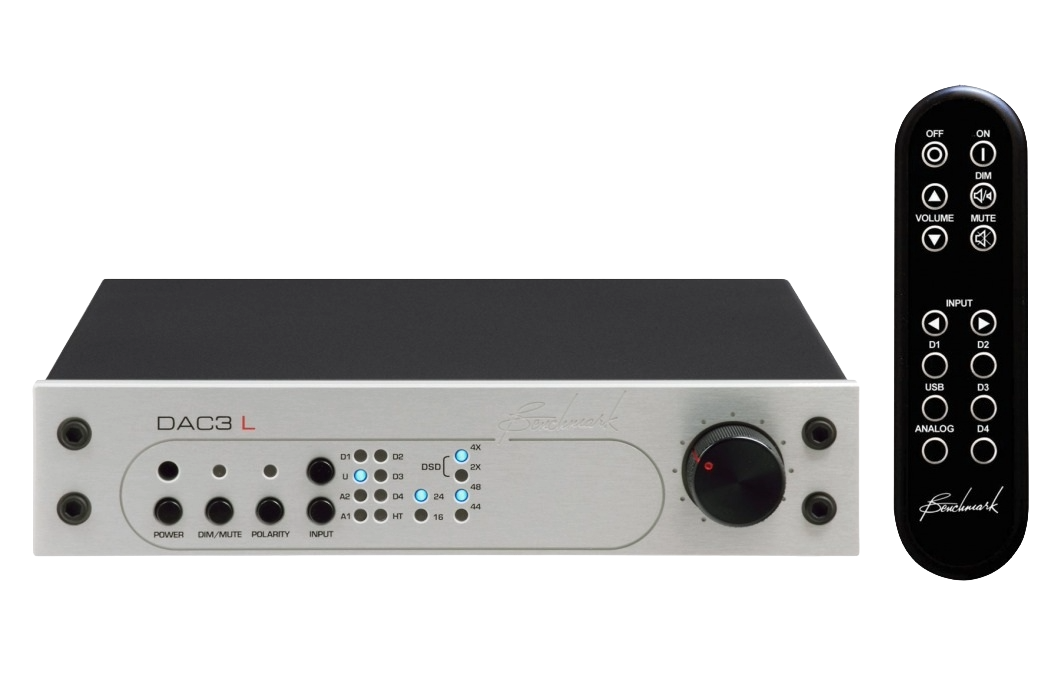 Benchmark DAC3 L Zilver vooraanzicht met afstandsbediening